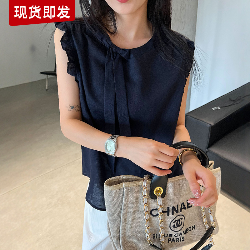 飞飞袖飘带天丝衬衫女欧洲站2025夏装新款欧货女装A字娃娃小衫潮