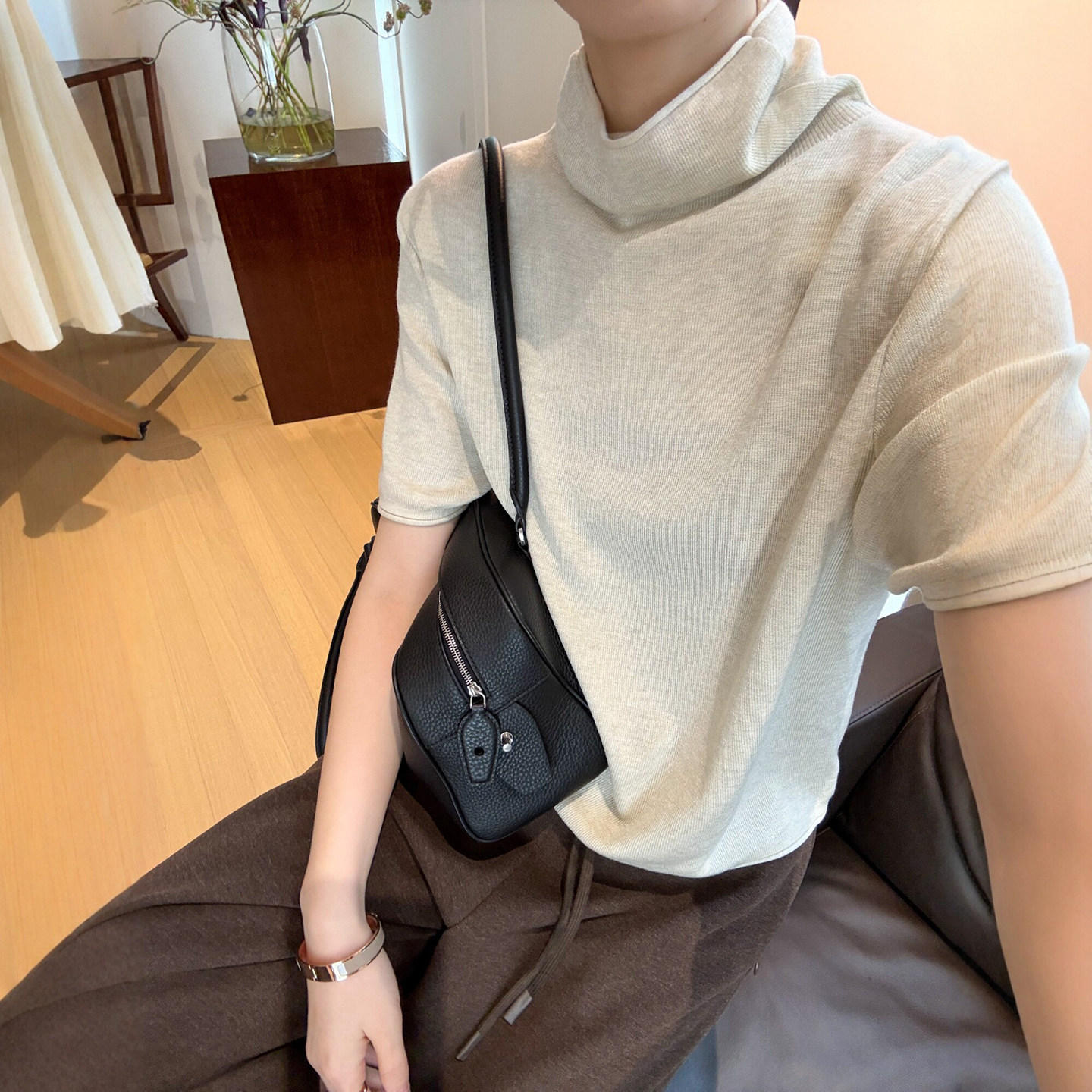 堆堆领卷边高领羊毛针织衫女欧货