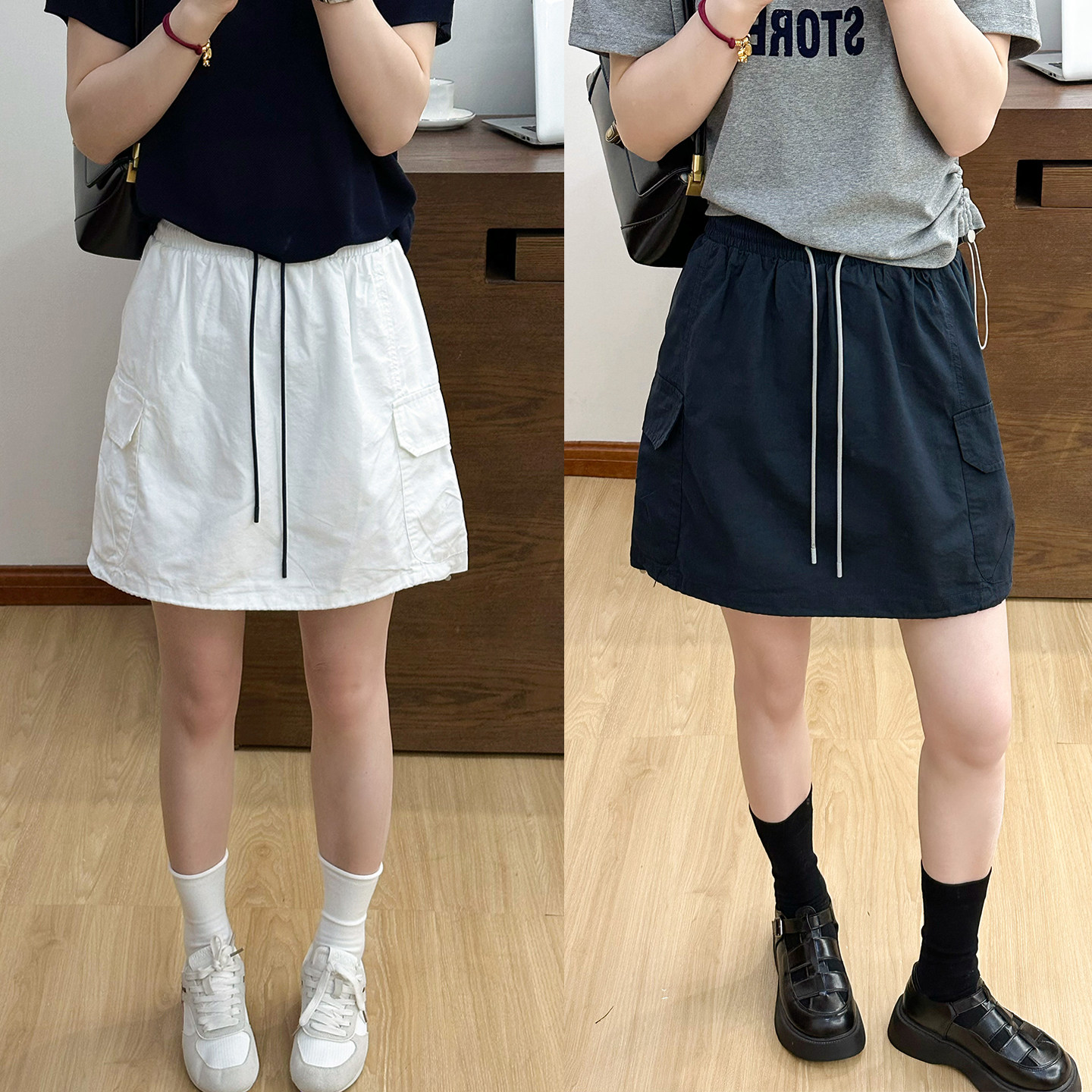 抽绳系带工装A字半身裙女欧洲站2026夏季新款欧货女装时尚短裙潮