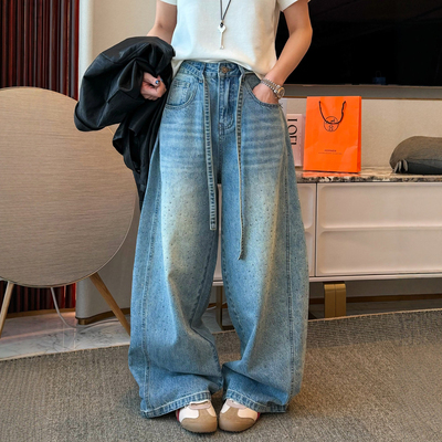 重工烫钻拖地阔腿牛仔裤女欧洲站