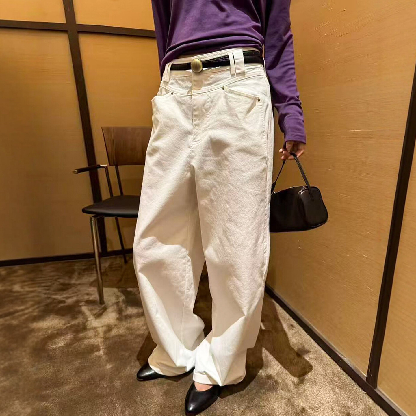 配腰带拖地阔腿裤女欧洲站休闲裤