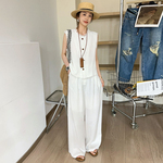 棉麻衬衫马甲阔腿裤休闲两件套装女欧洲站2025夏装新款欧货女装潮