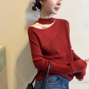 镂空挂脖细羊毛针织衫女欧洲站2025冬装新款欧货女装时尚打底衫潮
