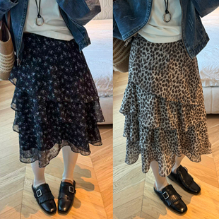 复古豹纹A字半身裙女欧洲站2026春装新款欧货女装百褶裙蛋糕裙潮