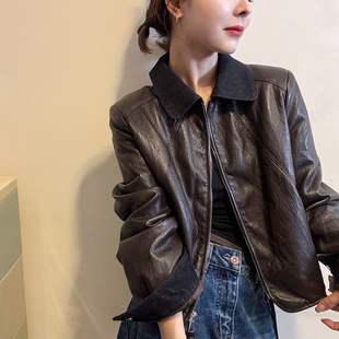 加厚外套潮 欧货女装 牛仔翻领蛋白PU皮羽绒服女欧洲站2025冬装 新款