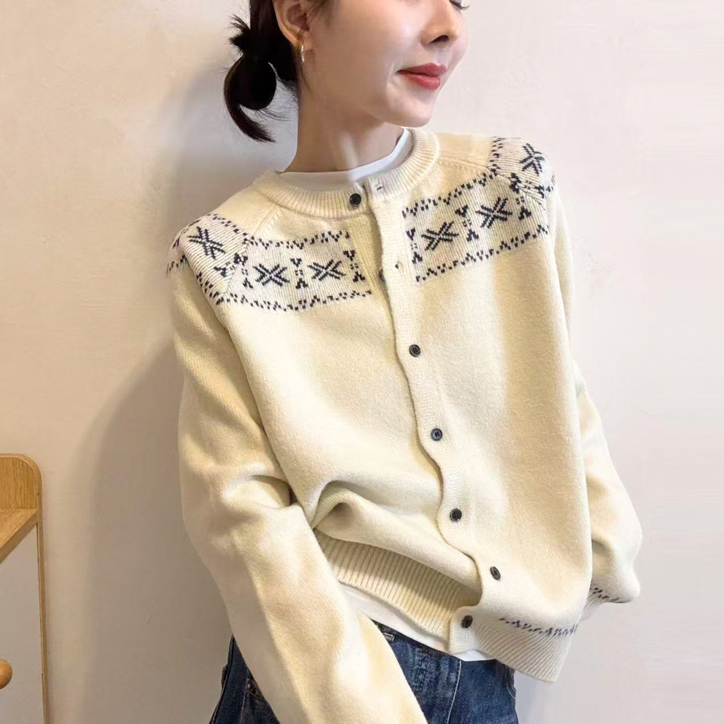 民族风印花羊毛针织开衫女欧洲站