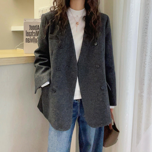 羊毛呢西装羽绒服外套女欧货外套