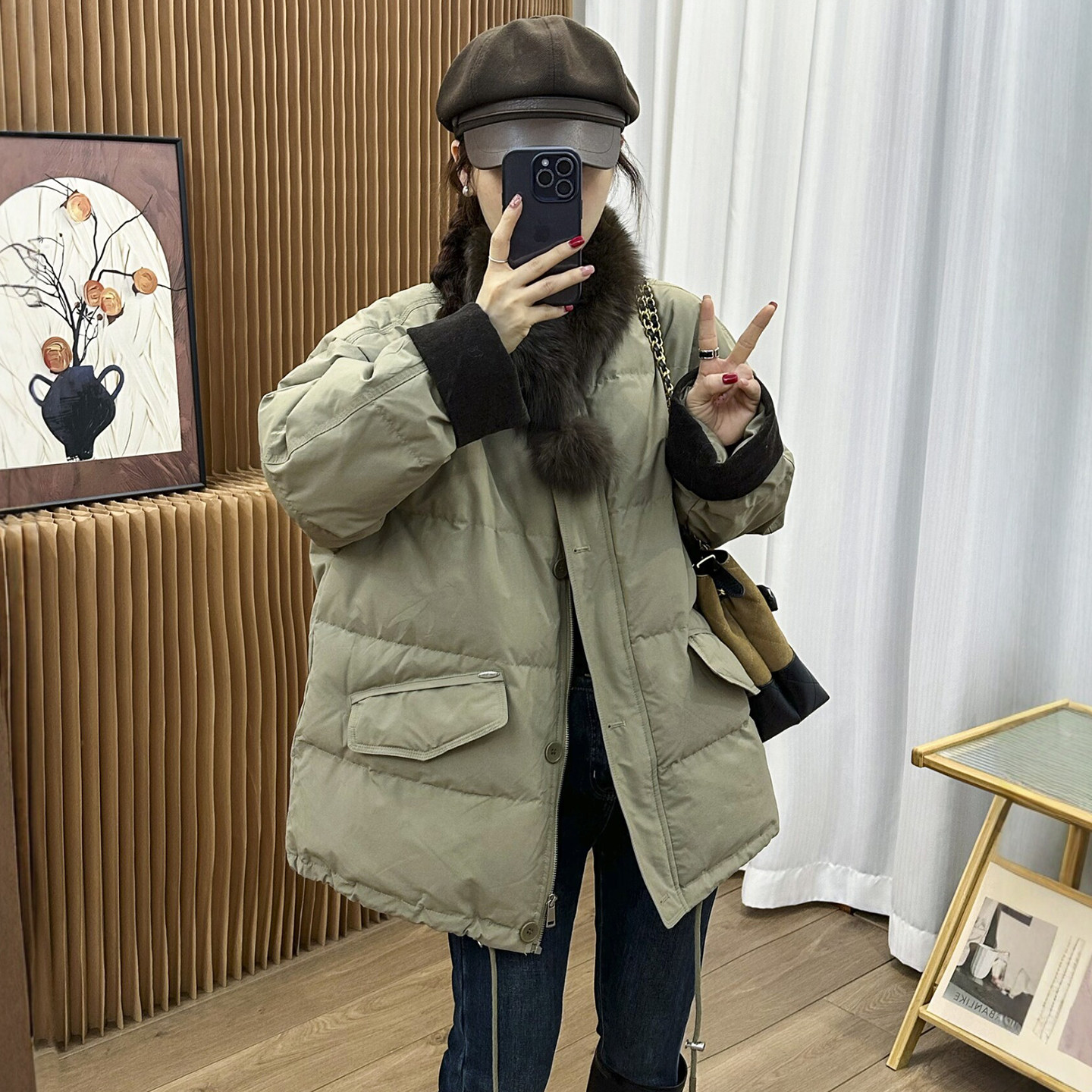 狐狸毛领派克羽绒服女欧洲站2025冬装新款欧货女装中长款面包服潮