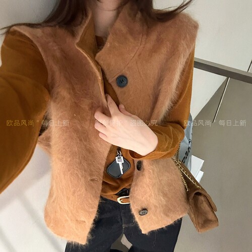 老钱风羊毛拉绒马甲外套女欧洲站