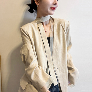 假两件飘带V领小西装女欧洲站2026春装新款欧货女装西服短外套潮