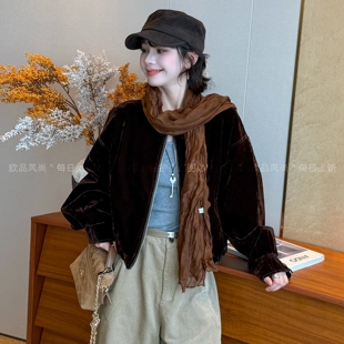 复古立领金丝绒短外套女欧洲站2026早秋新款欧货女装小个子夹克潮