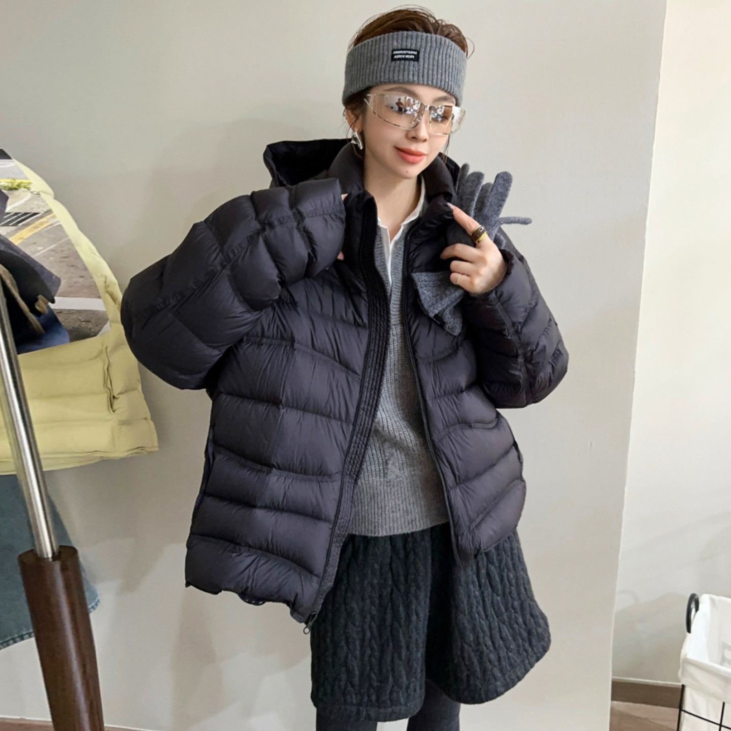 复古连帽排骨羽绒服女欧洲站外套