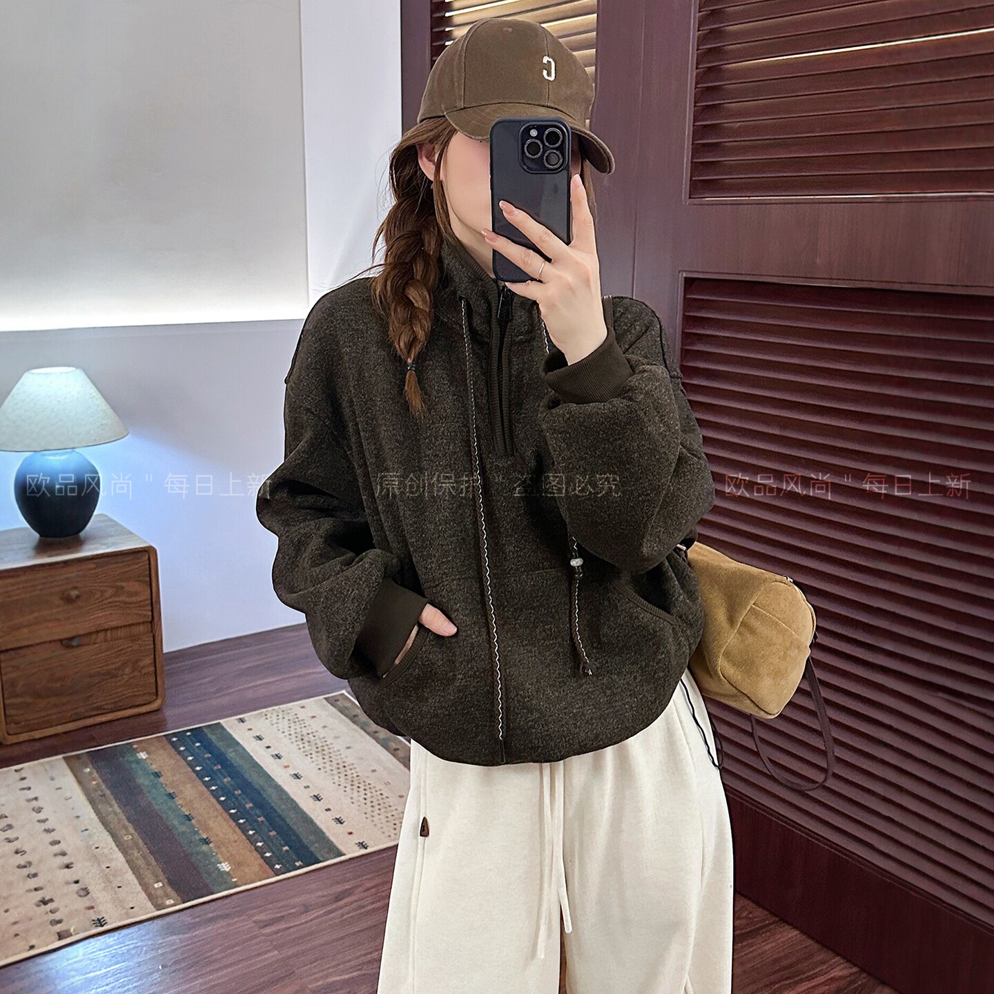 羊毛呢高领加绒卫衣女欧洲站上衣