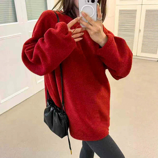 时尚 欧货女装 洋气上衣潮 新款 羊羔绒加厚加绒卫衣女欧洲站2025冬装