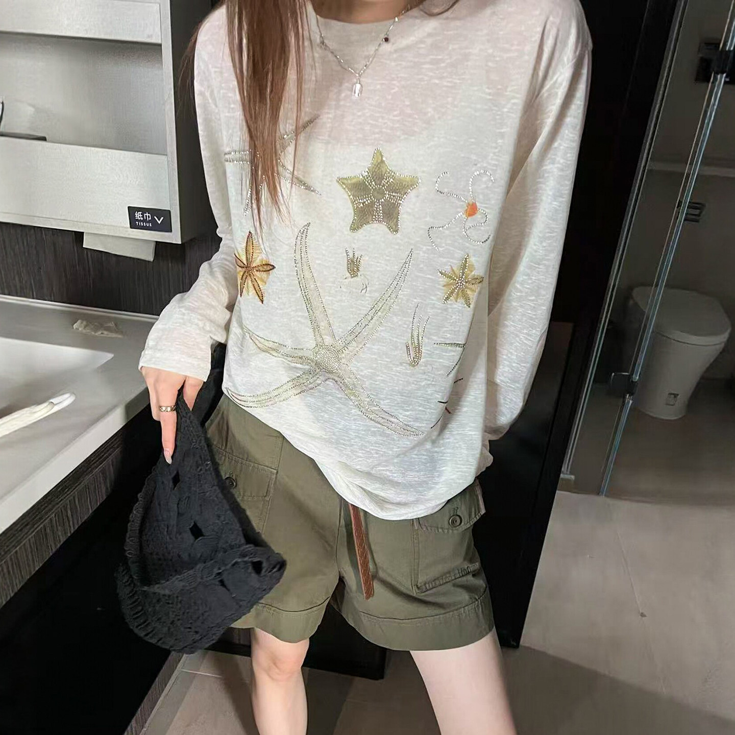 重工烫钻五角星面膜T恤女欧洲站2026夏装新款欧货女装防晒上衣潮