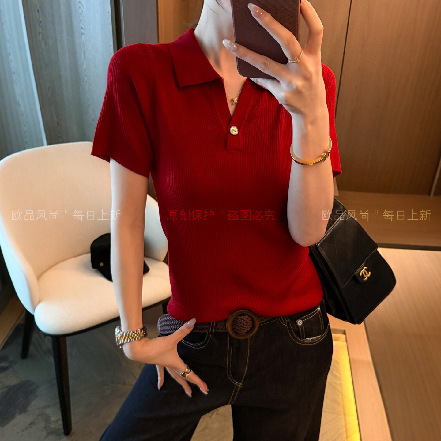 POLO领绵羊毛亚麻针织衫女欧洲站