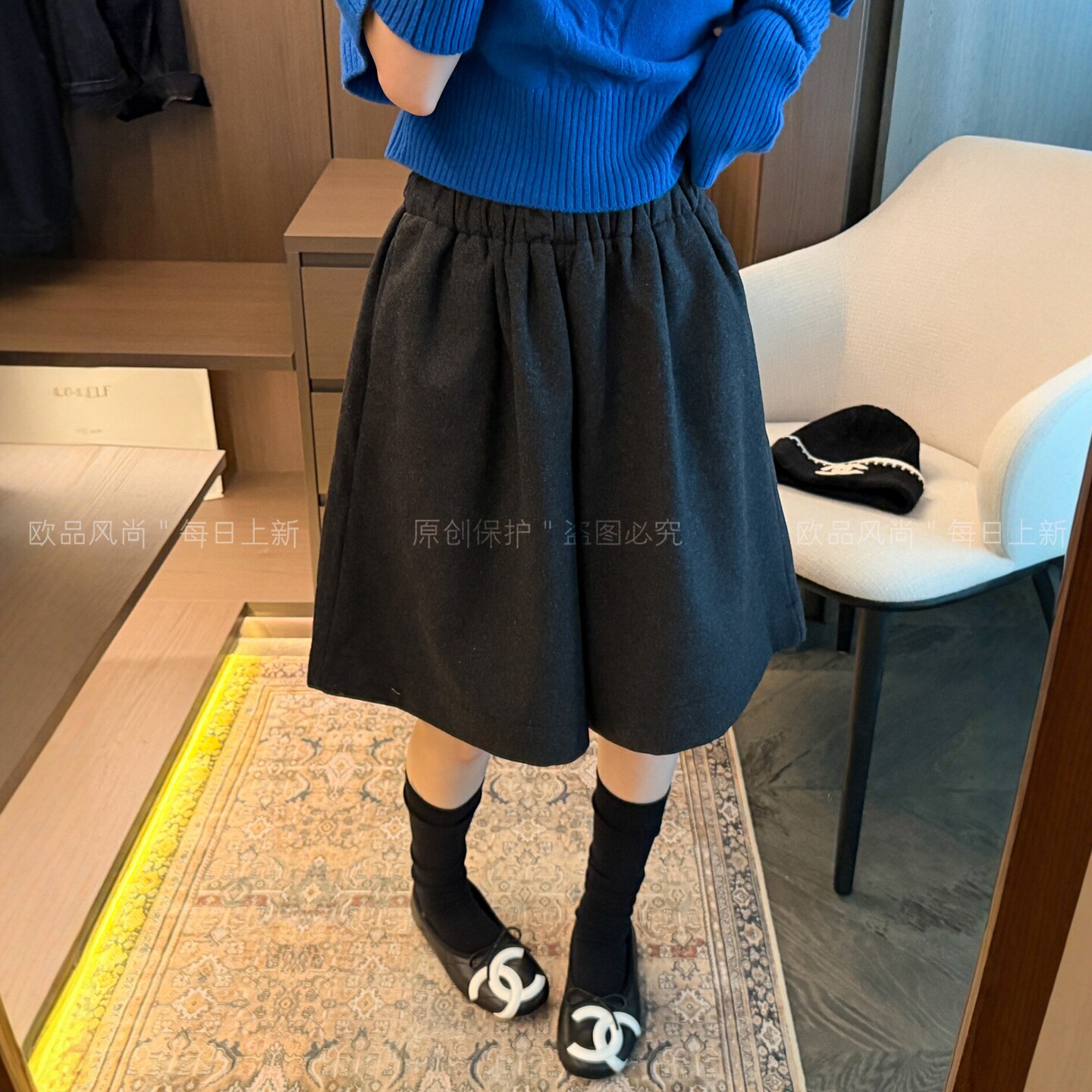 羊毛呢加绒五分阔腿中裤女欧洲站