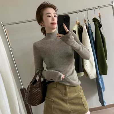 小半高领细羊毛针织衫女欧货打底