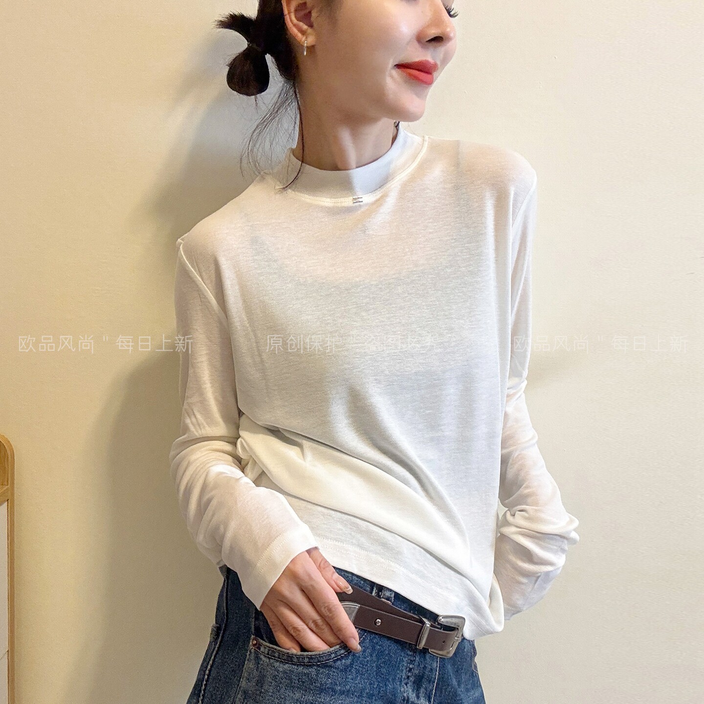 小半高领贴标细羊毛针织衫女欧货