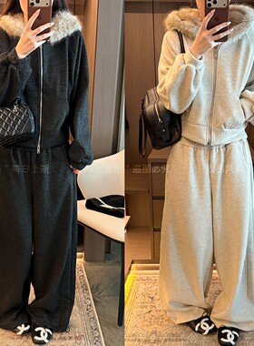 卫衣外套阔腿裤两件套装女欧洲站