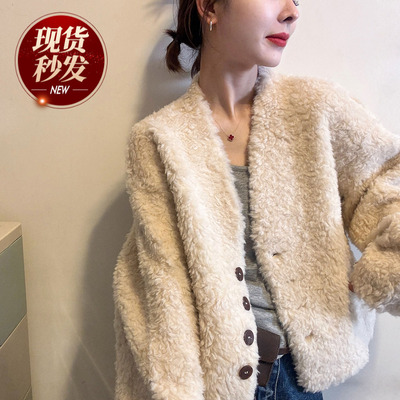 羊羔毛皮毛一体外套女欧货羊羔服