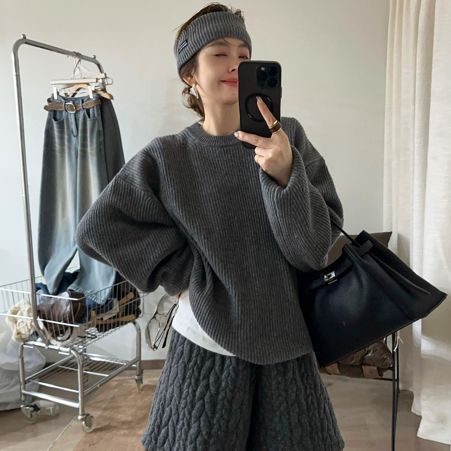 复古坑条细羊毛针织衫女欧货上衣