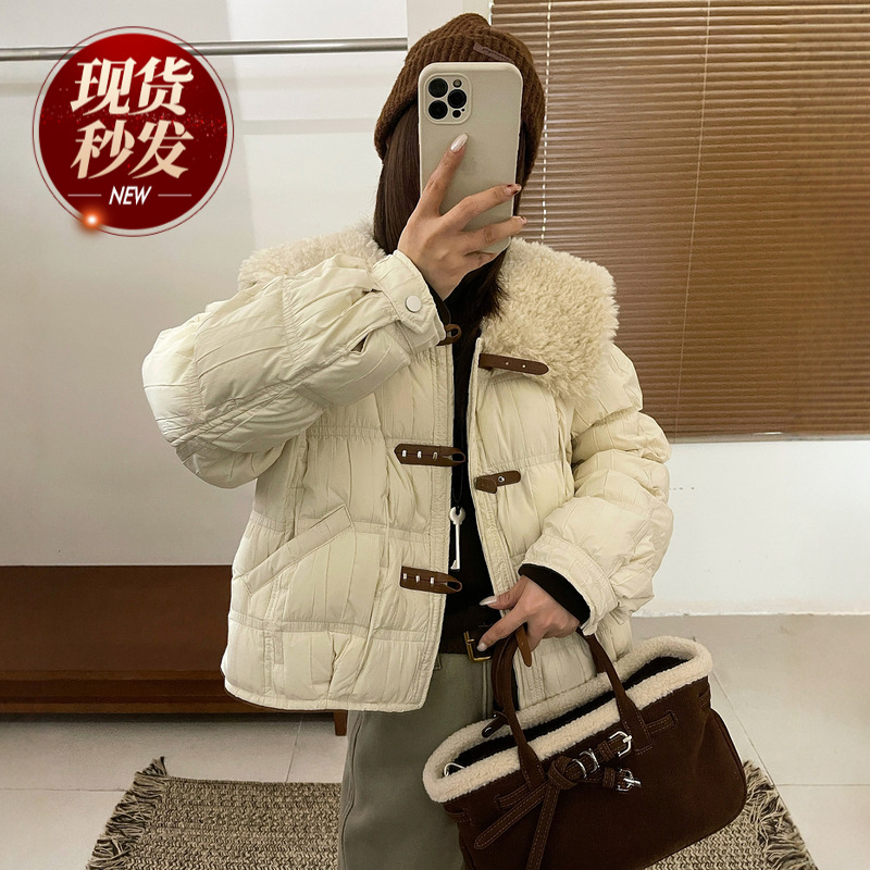 羊羔毛领面包羽绒服外套女欧洲站