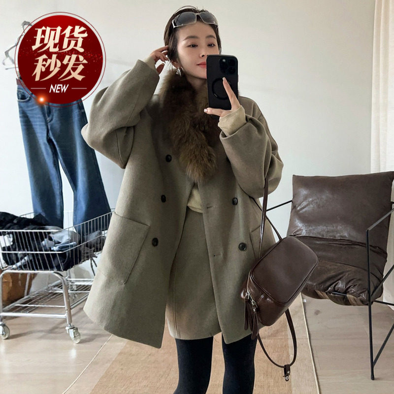 配毛领西装羽绒服半身裙两件套装女欧洲站2025冬装新款欧货女装潮