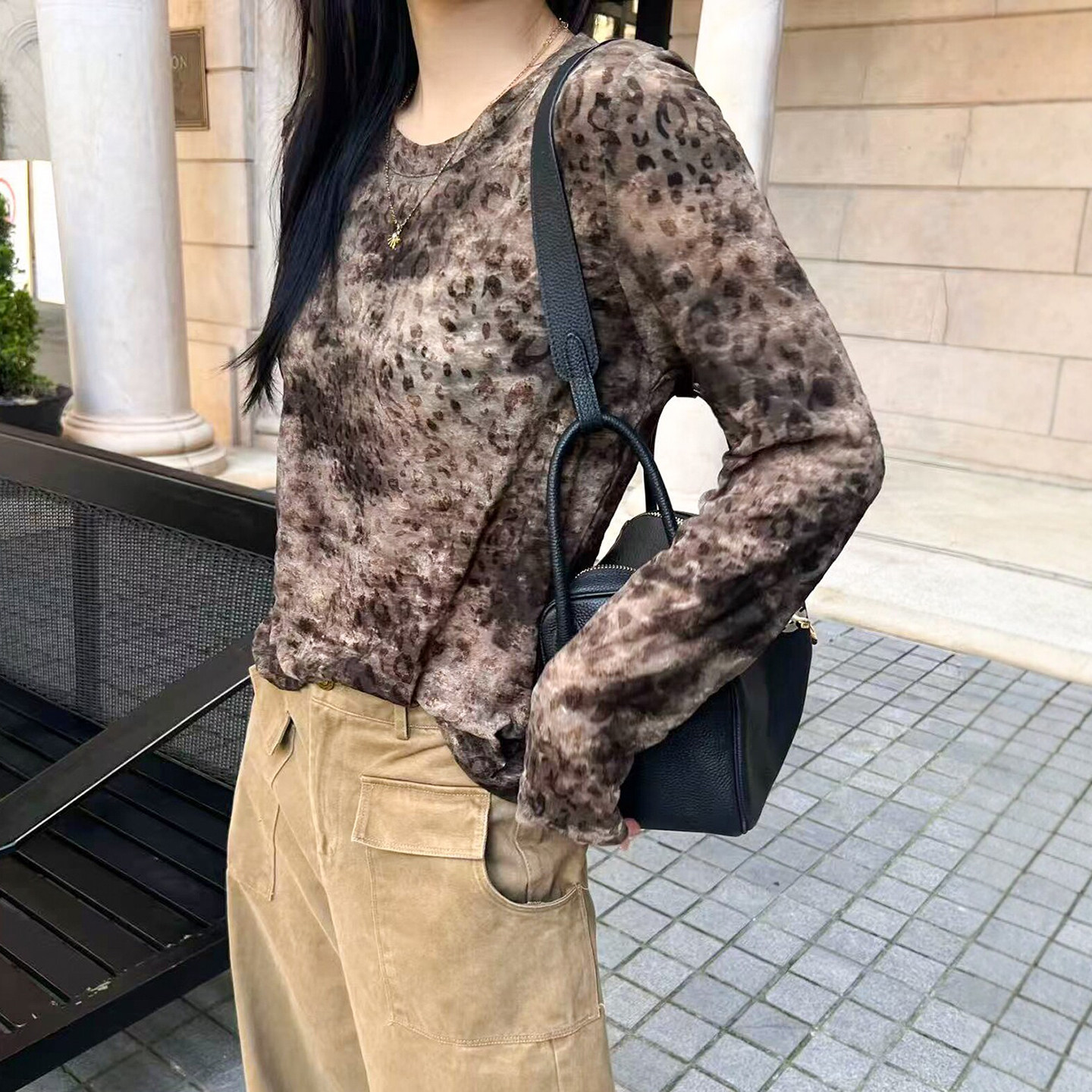 复古晕染面膜长袖T恤女欧洲站潮