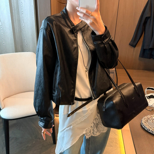 棒球服潮 欧货女装 复古立领蛋白皮PU皮衣外套女欧洲站2026春装 新款