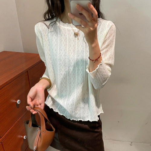 镂空钩花蕾丝羊毛针织衫女欧洲站