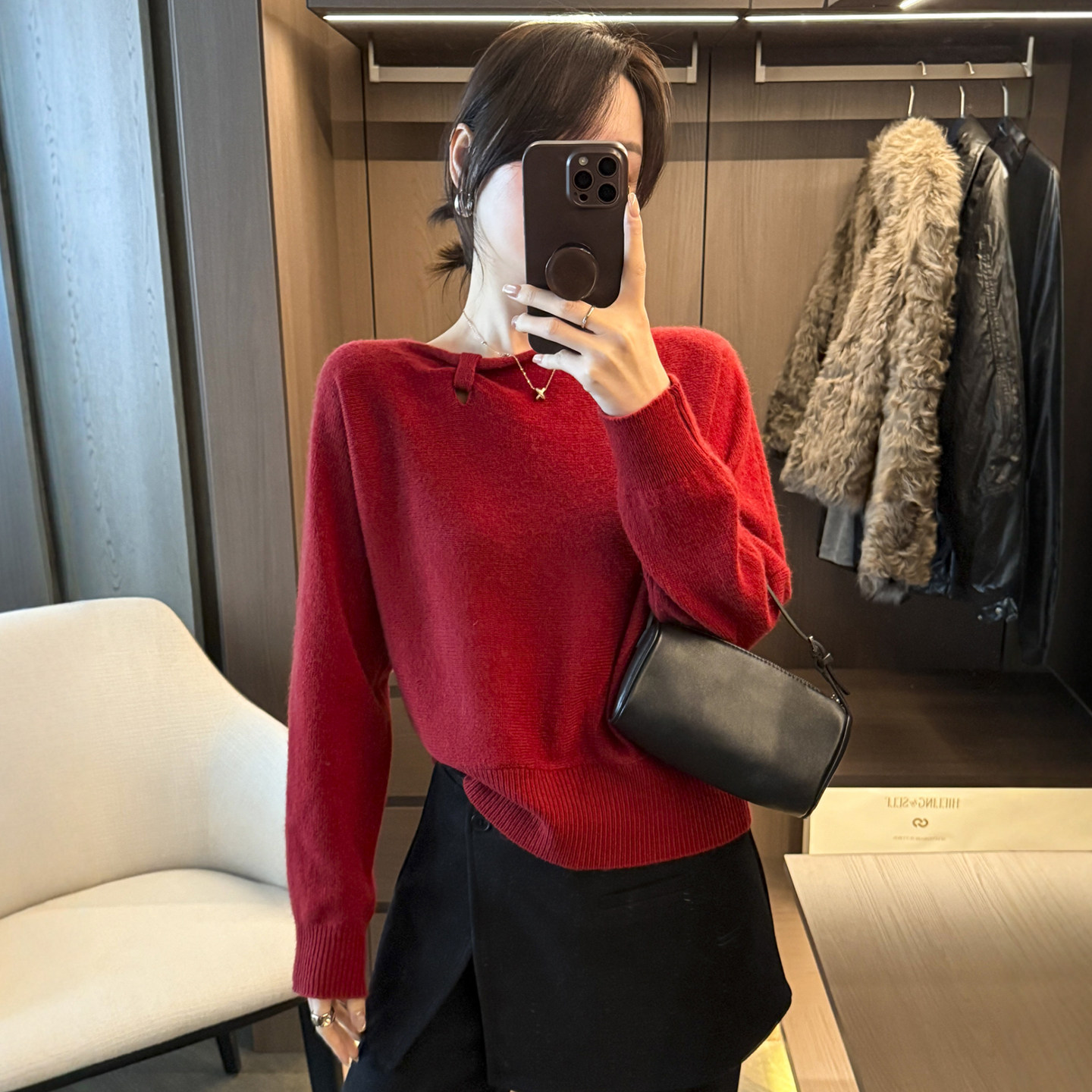 一字领打结羊毛针织衫女欧货上衣