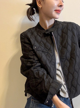 棒球领压格加棉外套女欧洲站棉服