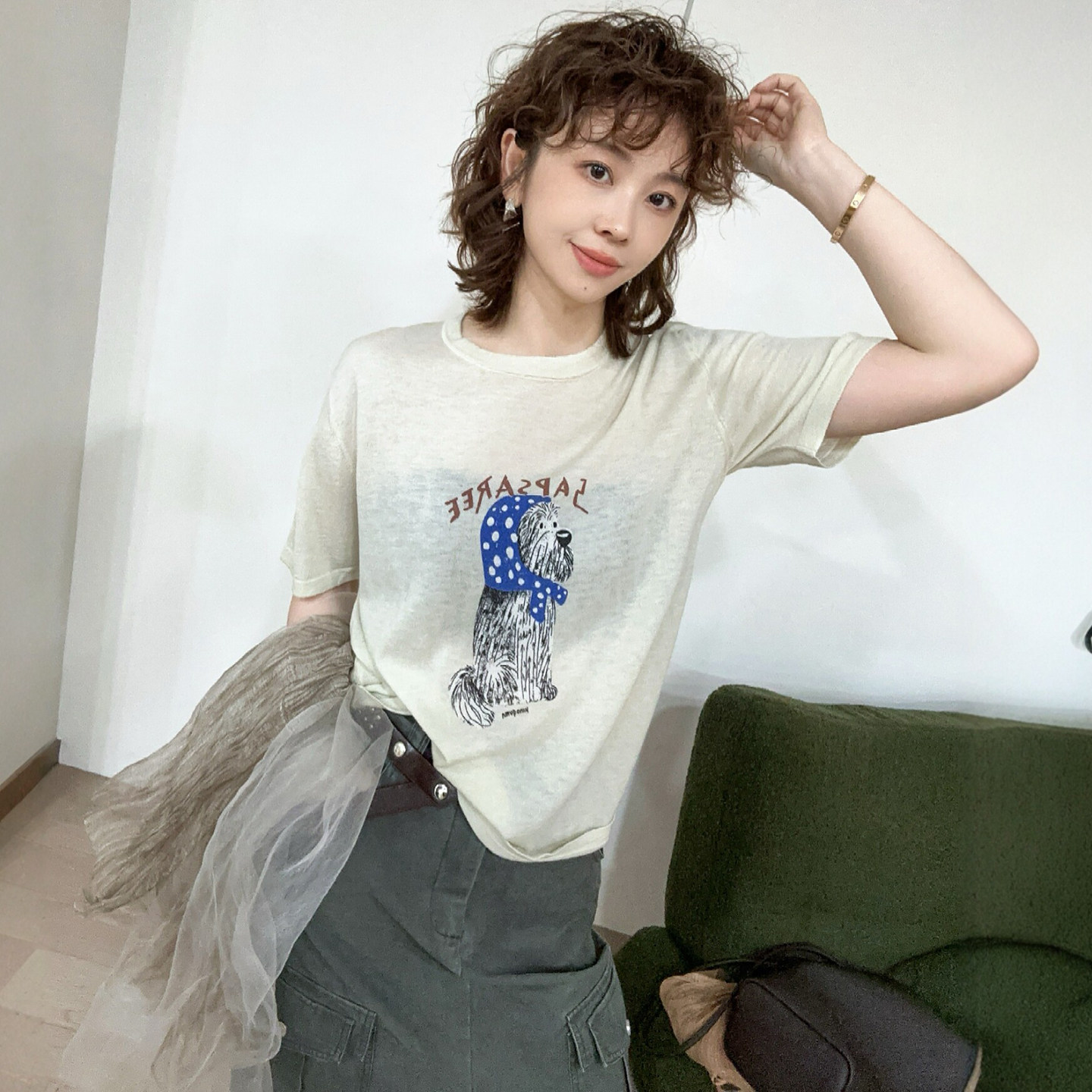 小狗印花短袖羊绒针织衫女欧洲站