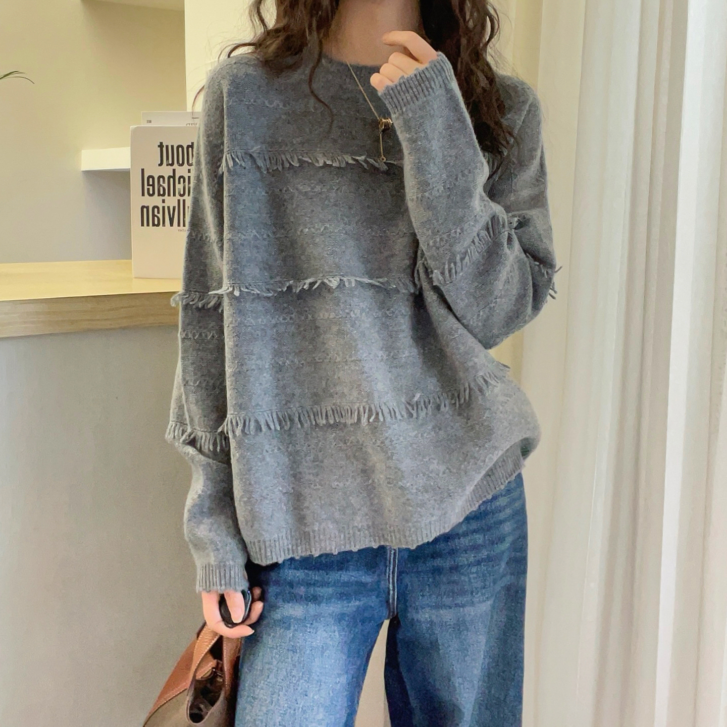 复古流苏山羊绒针织衫女欧货打底