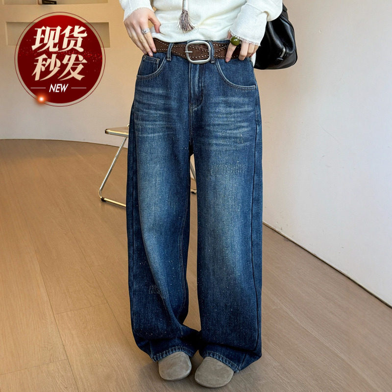 重工亮片拖地加绒阔腿牛仔裤女欧洲站2025冬装新款欧货女装裤子潮