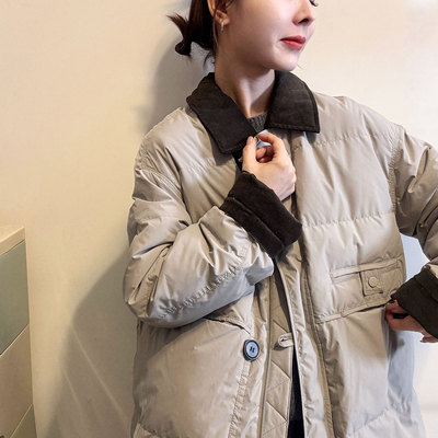 牛角扣翻领面包羽绒服女欧货外套