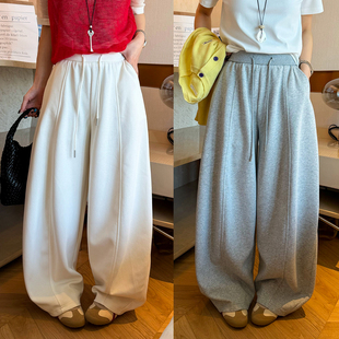 女欧洲站2026春装 休闲裤 新款 时尚 潮 欧货女装 抽绳系带拖地阔腿卫裤