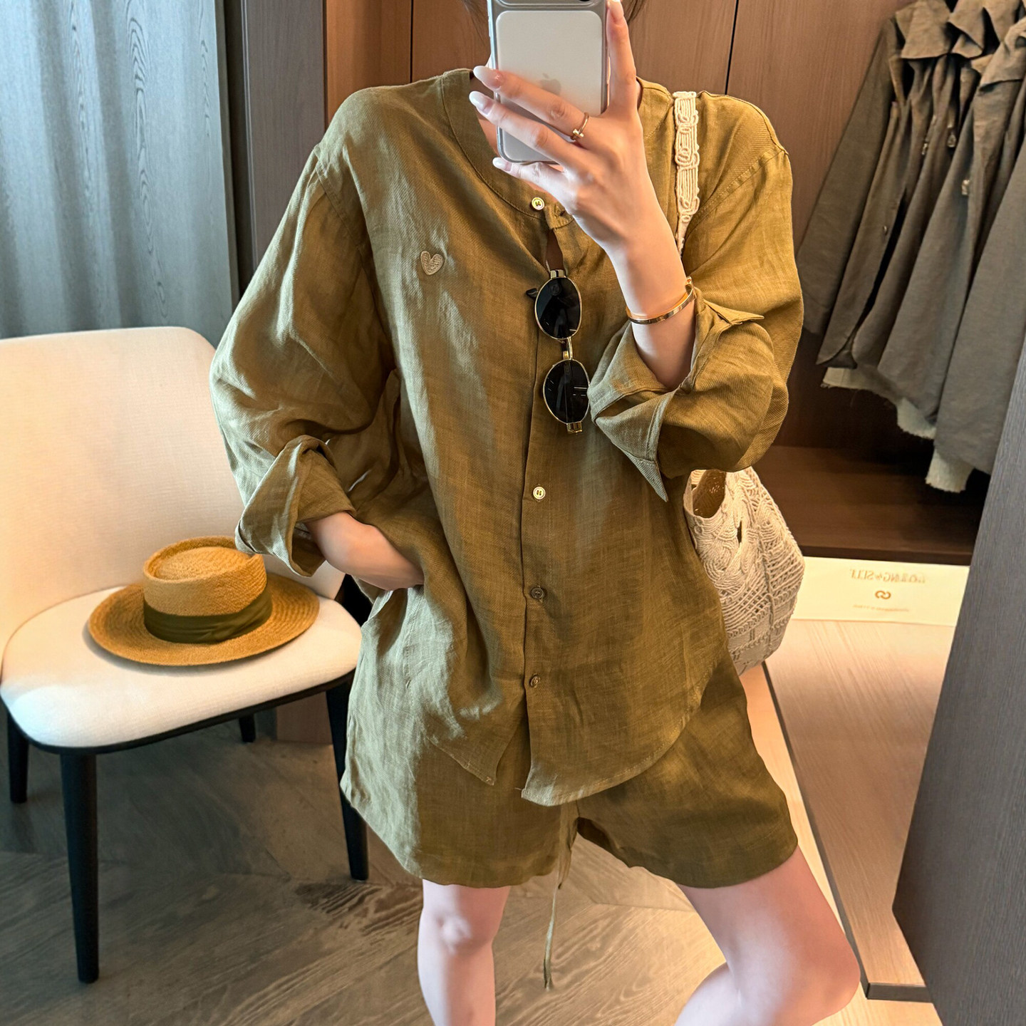 100%苎麻衬衫防晒衣短裤两件套装女欧洲站2026夏季新款欧货女装潮