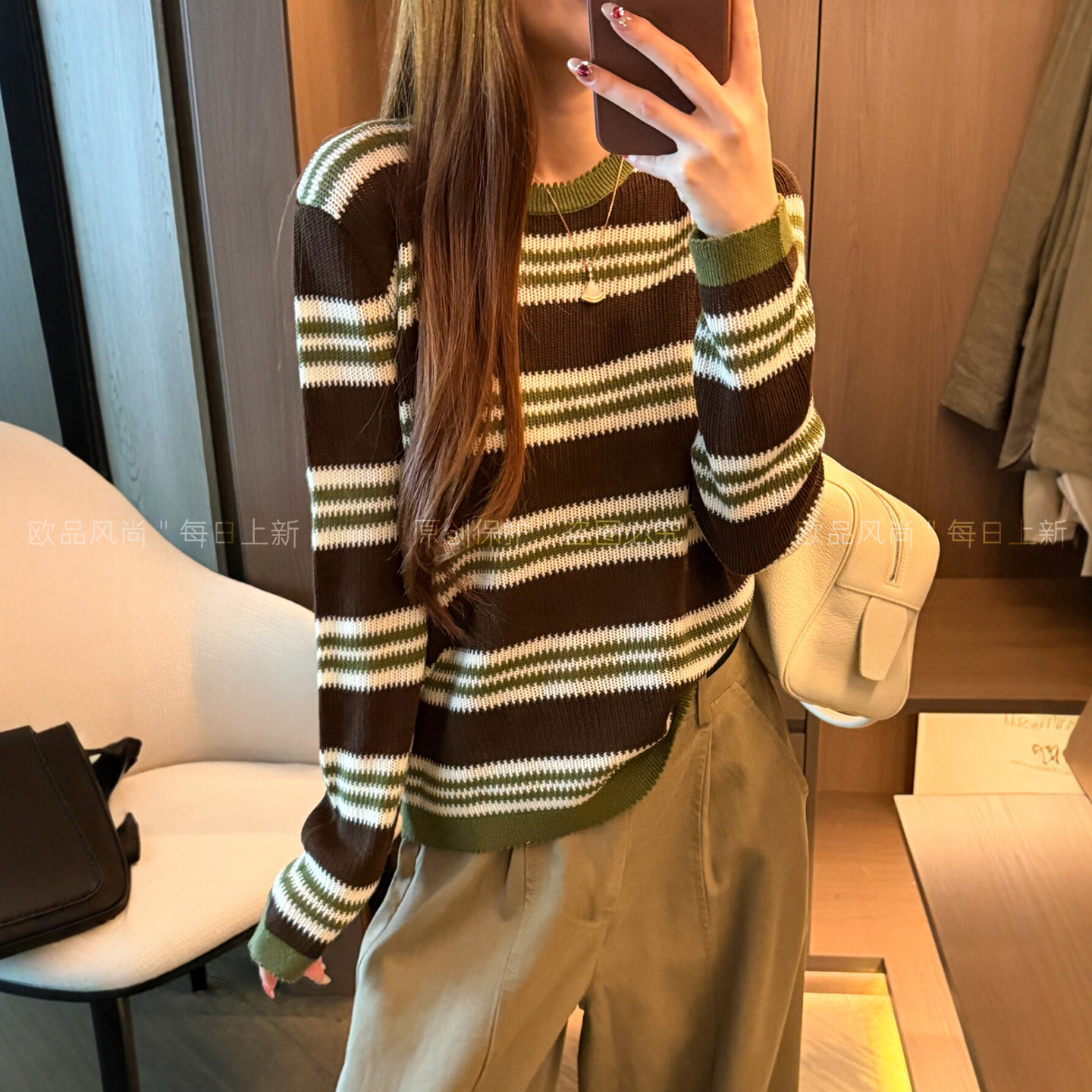 撞色条纹绵羊毛桑蚕丝女欧洲站潮