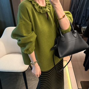 时尚 木耳边花边浣熊绒针织衫 欧货女装 新款 毛衣潮 女欧洲站2025冬装