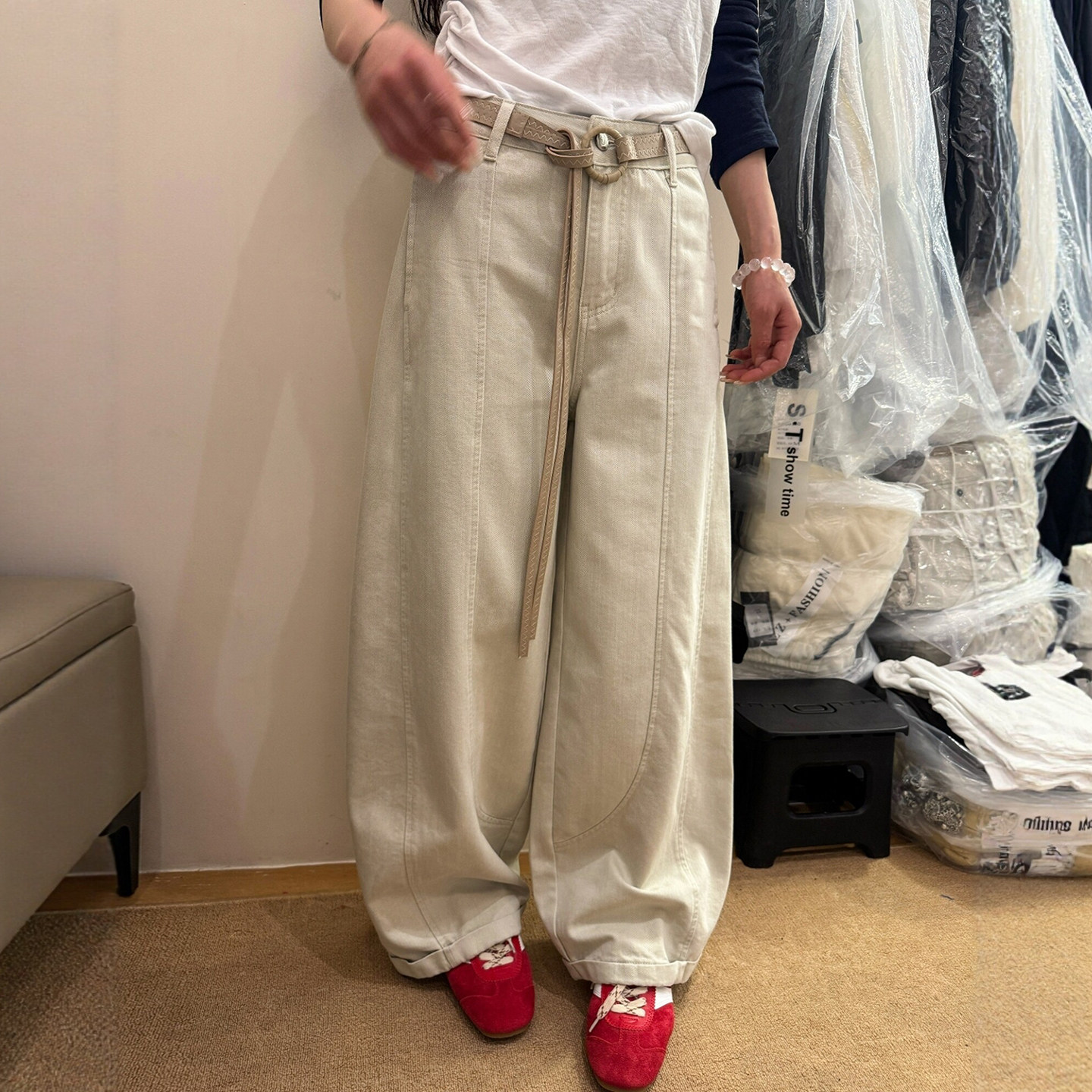 配腰带拖地西装阔腿裤女欧洲站2026春装新款欧货女装时尚休闲裤潮