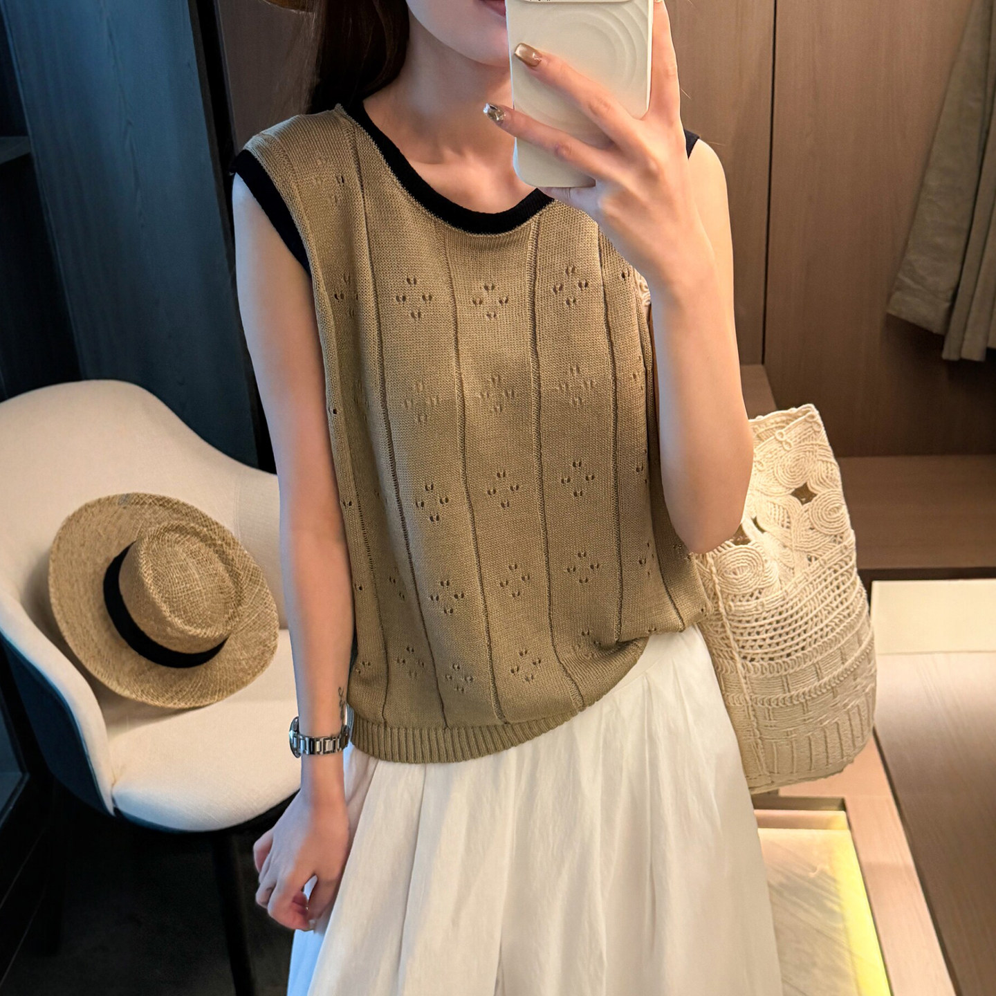 小飞袖珍珠麻冰丝针织衫女欧洲站