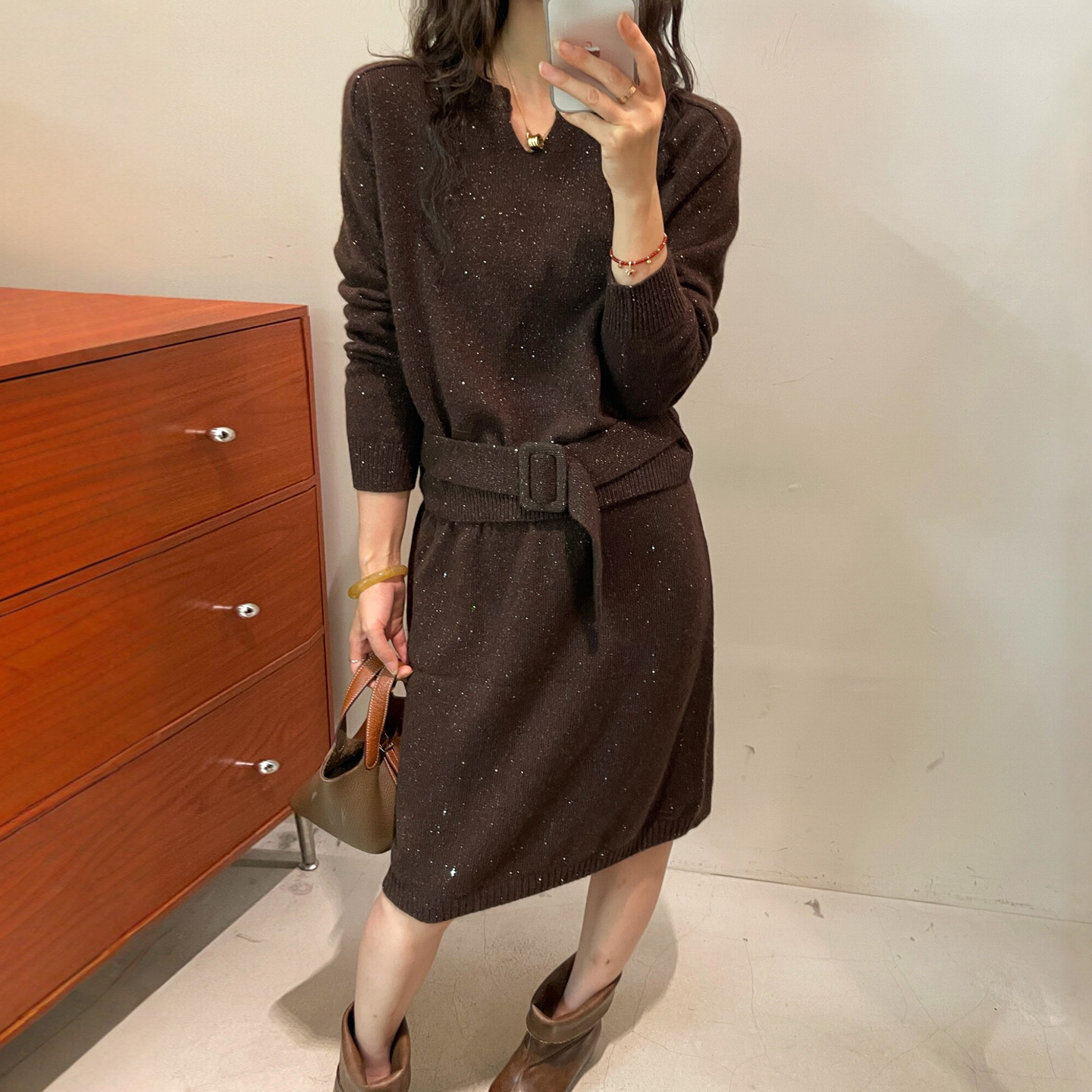 羊绒针织衫半身裙两件套装女欧货