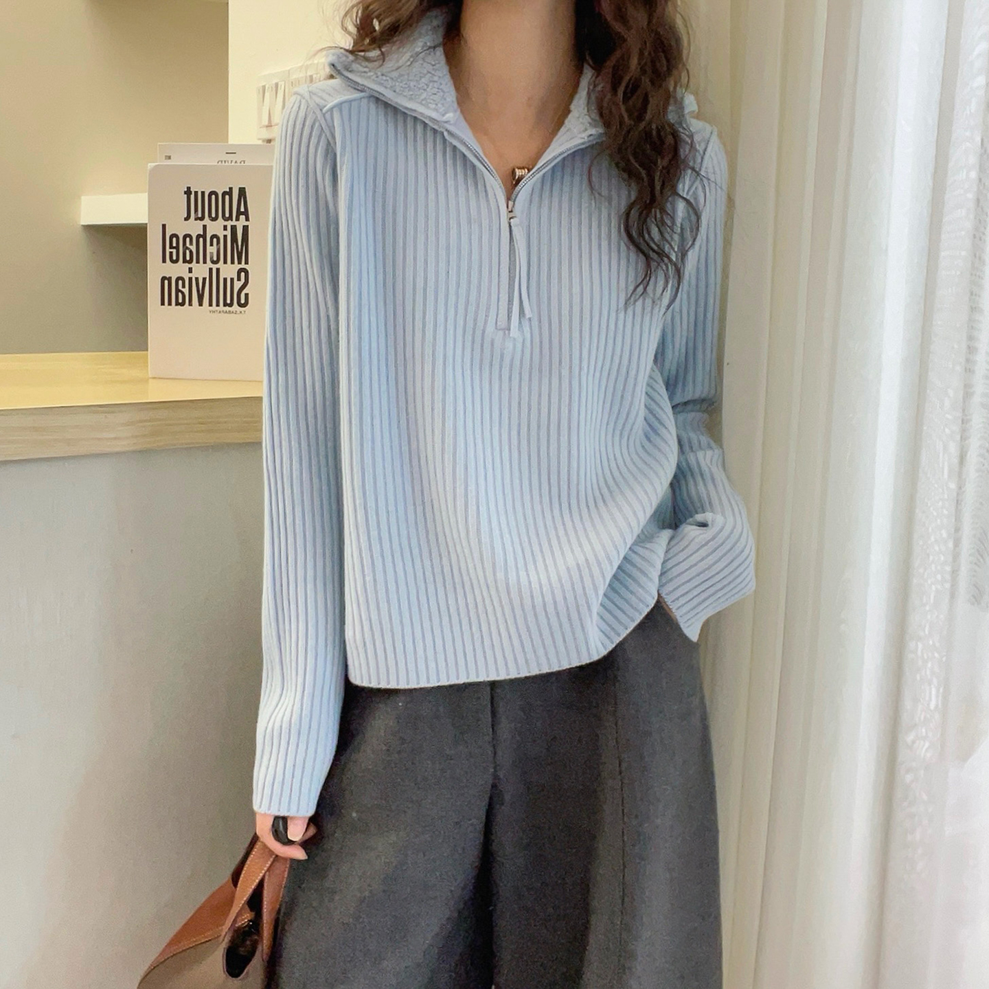 复古坑条绵羊毛针织衫女欧货上衣