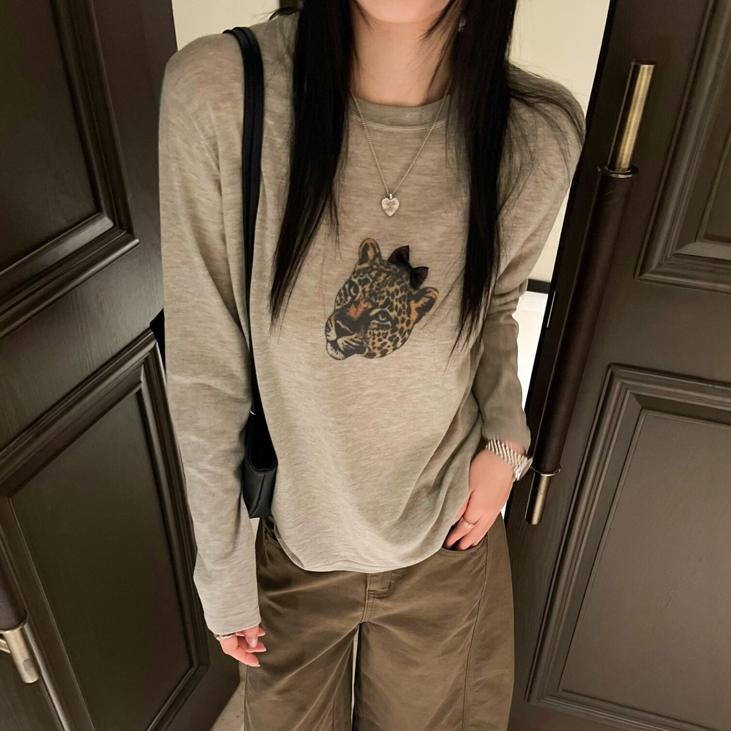 豹头印花面膜长袖T恤女欧洲站潮