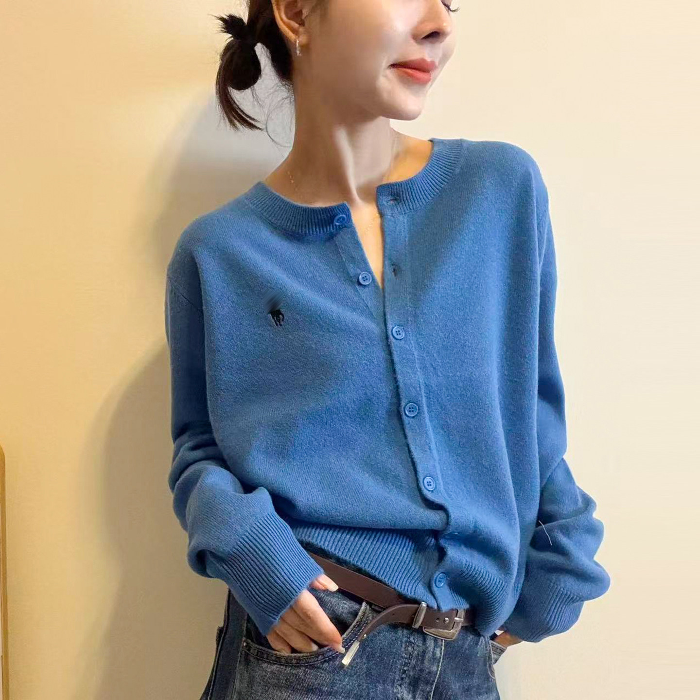 复古刺绣细羊毛针织开衫女欧洲站