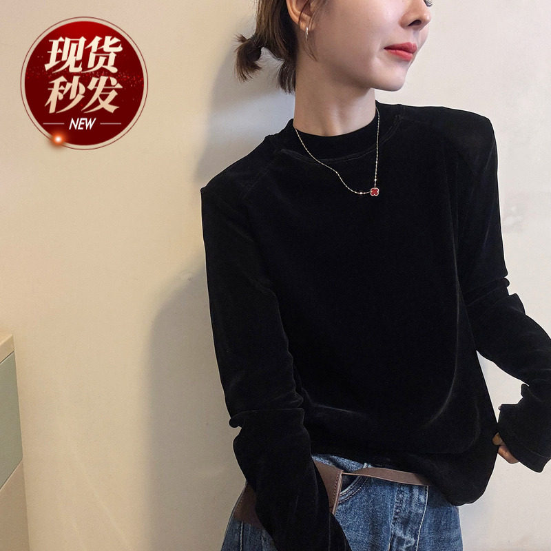 小半高领金丝绒长袖T恤女欧洲站