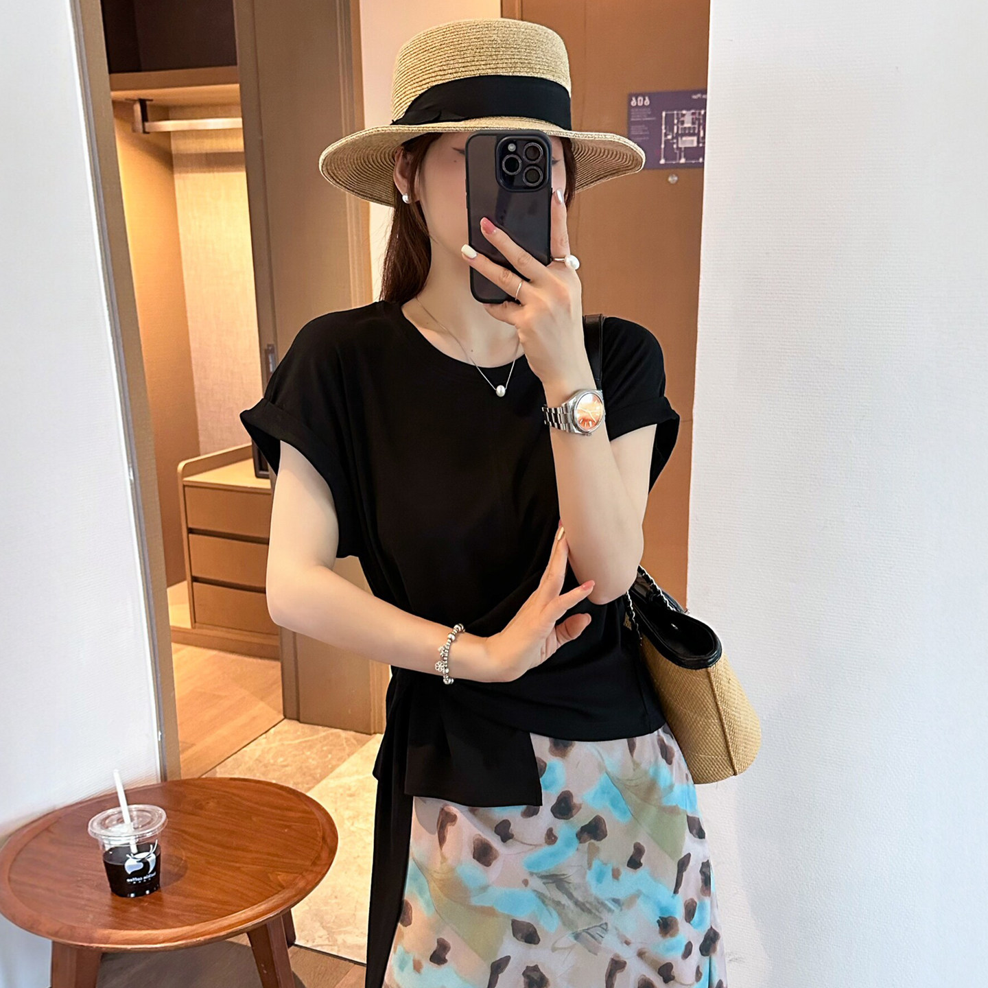 侧边打结不规则短袖T恤女欧洲站2026夏季新款欧货女装INS打底衫潮