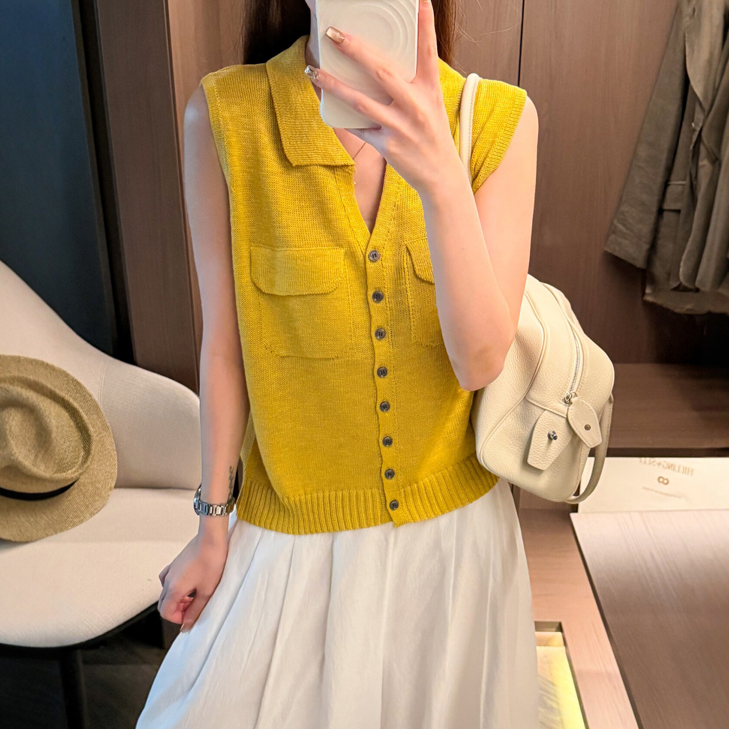 POLO翻领冰丝针织开衫女欧货上衣